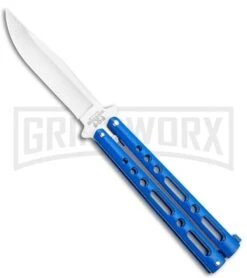 Bear & Son Knives Blue Large 117 Balisong Butterfly Knife - Satin Plain