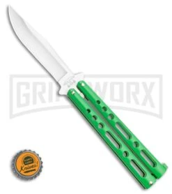 Bear & Son Knives Green Large 117 Balisong Butterfly Knife - Satin Plain -Elite Knives Shop Bear Son Butterfly Green 117GR BHQ 114199 LS Bottlecappng large