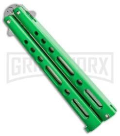 Bear & Son Knives Green Large 117 Balisong Butterfly Knife - Satin Plain -Elite Knives Shop Bear Son Butterfly Green 117GR BHQ 114199 LS Side large