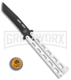 Bear & Son 115TANW White Butterfly Knife - Tanto Black Plain -Elite Knives Shop Bear Son Large Butterfly tanto white black BHQ 76613 er bottlecap large