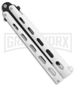Bear & Son 115TANW White Butterfly Knife - Tanto Black Plain -Elite Knives Shop Bear Son Large Butterfly tanto white black BHQ 76613 er side large