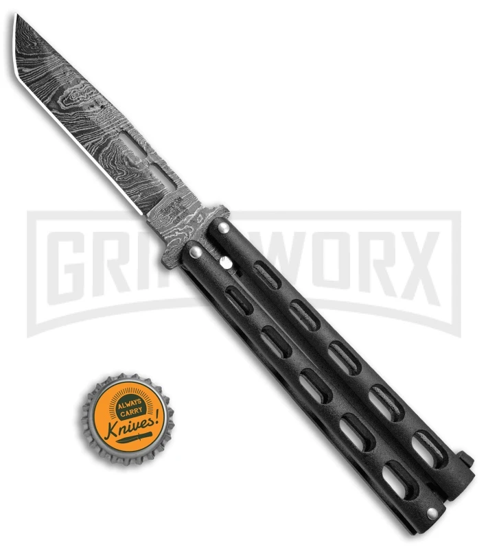 Bear & Son 115TAND Tanto Black Butterfly Knife - Damascus Plain 4 Bear & Son 115TAND Tanto Black Butterfly Knife - Damascus Plain - Image 4