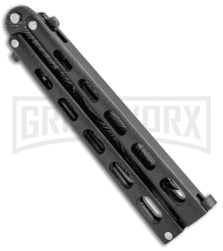 Bear & Son 115TAND Tanto Black Butterfly Knife - Damascus Plain 3 Bear & Son 115TAND Tanto Black Butterfly Knife - Damascus Plain - Image 3