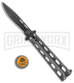 Bear & Son 115 Silver Speckle Butterfly Knife - Black Plain -Elite Knives Shop Bear and Son 115 Large Butterfly Silver Speckle Black BHQ 50070 jr bottlecap large