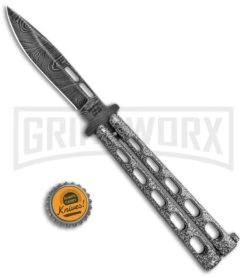 Bear & Son 115DSV Silver Vein Butterfly Knife - Damascus Plain 7 Bear & Son 115DSV Silver Vein Butterfly Knife - Damascus Plain -Elite Knives Shop Bear and Son Butterfly Black Damascus 115DSV BHQ 83522 jr bottlecap large