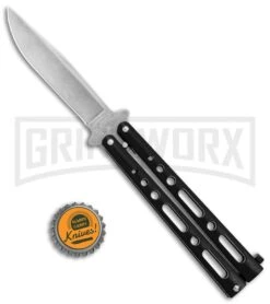 Bear & Son Butterfly Knife Black Steel - Clip Point Plain -Elite Knives Shop Bear and Son Butterfly Black SW BHQ 135110 jr bottlecap large
