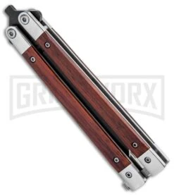 Bear And Son Cocobolo Wood Balisong Butterfly Knife - Black Plain -Elite Knives Shop Bear and Son Butterfly Cocobolo Wood Handles Black CB17 BHQ 0888 jr side large