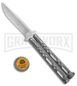 Bear & Son Knives Gray 117 Balisong Butterfly Knife - Stone Wash Plain -Elite Knives Shop Bear and Son Butterfly Gray SW BHQ 139093 jr bottlecap large