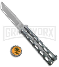 Bear & Son 114 Galaxy Butterfly Knife - Stonewash Tanto Plain -Elite Knives Shop Bear and Son Butterfly Knife Black Sparkles Gray SW Tanto BHQ 141043 jr bottlecap large