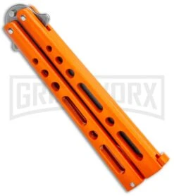 Bear & Son Butterfly Knife Orange Steel - Clip Point Plain -Elite Knives Shop Bear and Son Butterfly Orange SW BHQ 135322 jr side large