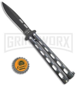 Bear & Son 115GX Galaxy Butterfly Knife - Black Plain -Elite Knives Shop Bear and Son Large Butterfly Galaxy Black BHQ 141493 jr bottlecap large
