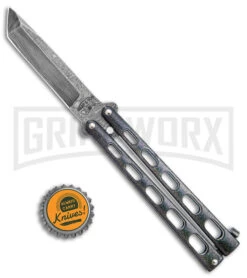 Bear & Son 114 Galaxy Butterfly Knife - Damascus Tanto Plain -Elite Knives Shop Bear and Son Large Butterfly Tanto Galaxy Damascus BHQ 141496 jr bottlecap large