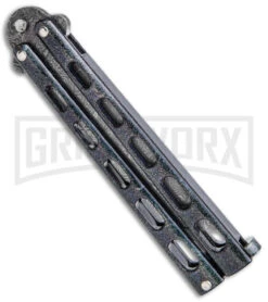 Bear & Son 114 Galaxy Butterfly Knife - Damascus Tanto Plain -Elite Knives Shop Bear and Son Large Butterfly Tanto Galaxy Damascus BHQ 141496 jr side large