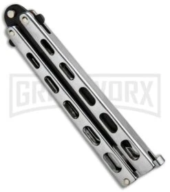 Bear & Son Knives 15 Stainless Steel Butterfly Knife - Tanto Black Plain -Elite Knives Shop Bear and Son Tanto Butterfly SS Black SS15TAN BHQ 87938 jr side large