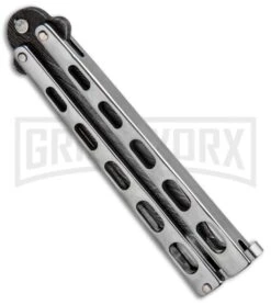 Bear And Son Knives SS14 Large Balisong Butterfly Knife - Tanto Damascus -Elite Knives Shop Bear and Son Tanto Butterfly SS Damascus SS14AD BHQ 88455 jr side large