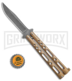 Benchmark Gold Epoxy Steel Butterfly Knife - Stonewash Plain -Elite Knives Shop Benchmark Butterfly Gold Stonewash BHQ 138079 td size large