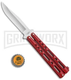 Benchmark BM009 Red Balisong Butterfly Knife - Satin Plain -Elite Knives Shop Benchmark Red Buttefly Knife Satin BM009 BHQ 74287 jr bottlecap large