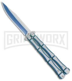 Blue Bone Balisong Drop Point Butterfly Knife - 2 Tone Plain