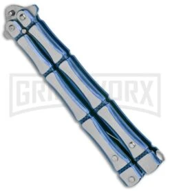 Blue Bone Balisong Drop Point Butterfly Knife - 2 Tone Plain -Elite Knives Shop Blue Bone Balisong DP Butterfly TT Plain GX 37371 jr side large