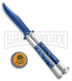 Regal Flipper Blue Swirl Balisong Butterfly Knife - Green Plain -Elite Knives Shop Blue Swirl Balisong CP Butterfly Red GX 40648 jr bottlecap large