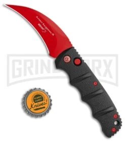Boker Kalashnikov Black Widow Automatic Knife - Hawkbill Red Plain -Elite Knives Shop Boker Black Widow Hawkbill Kalashnikov Auto Black Red 01KALS70NSOI BHQ 103274 jr bottlecap large