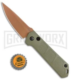 Boker Kihon OD Green Automatic Knife - Copper Plain -Elite Knives Shop Boker Burnley Kihon Desert Warrior DP Auto Copper D2 01BO955NSOI BHQ 101391 jr bottlecap large