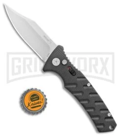Boker Plus Strike Automatic Knife - Bowie Stonewash Plain -Elite Knives Shop Boker Plus Strike Bowie Auto Black SW 01BO429NSOI BHQ 97034 jr bottlecap large
