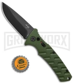 Boker Plus Strike OD Green Automatic Knife - Drop Point Black Plain -Elite Knives Shop Boker Plus Strike DP Auto OD Green Black BHQ 97033 jr bottlecap large