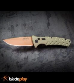Boker Plus Strike Desert Warrior OD Green Automatic Knife - D2 Drop Point Copper -Elite Knives Shop Boker Plus Strike Desert Warrior OD Green Automatic Knife Drop Point Chopper BP20049 kp large