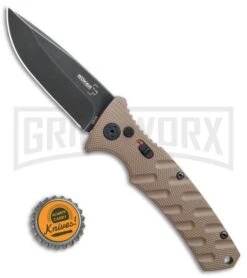Boker Plus Strike Coyote Brown Automatic Knife - D2 Drop Point Black SW -Elite Knives Shop Boker Plus Strike drop point coyote brown black sw BHQ 67882 er bottlecap jr large