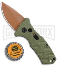 Boker Stubby Strike Automatic Knife - Desert Warrior -Elite Knives Shop Boker Stubby Strike CA Legal Auto OD Green Copper 01BO443NSOI BHQ 99649 jr bottlecap large