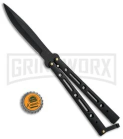 Andux Aerial Black Balisong Butterfly Knife - Black Plain -Elite Knives Shop Butterfly Black Tactical B7 BK BHQ 81119 jr bottlecap large