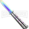 Chalkhill Balisong Rainbow Butterfly Knife - Dotted Silver Handle With Purple