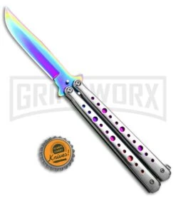 Chalkhill Balisong Rainbow Butterfly Knife - Dotted Silver Handle With Purple -Elite Knives Shop Chalkhill Balisong Rainbow Butterfly Knife Dotted Silver Handle With Purple GX 37646 td size large