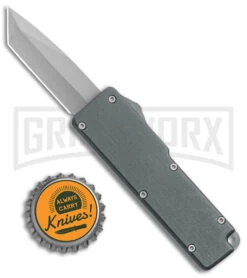 Chud Gray OTF Automatic Knife - Stonewash Tanto Plain -Elite Knives Shop Chud Mini Gray OTF Auto Pocket Clip BB Tanto GX 38552 jr bottlecap large