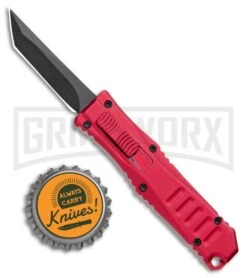 Mini Marvel Red DA/OTF Automatic Knife - Tanto Black Plain -Elite Knives Shop Coffin Blaster Extreme Red DA OTF Auto Tanto Black Plain T27064RD GX 34036 jr bottlecap large