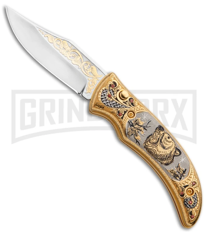 Elite Knives Shop -Elite Knives Shop Custom Russian Gold Bear Auto Polish RV HC3 BEAR GX 31049 jr large