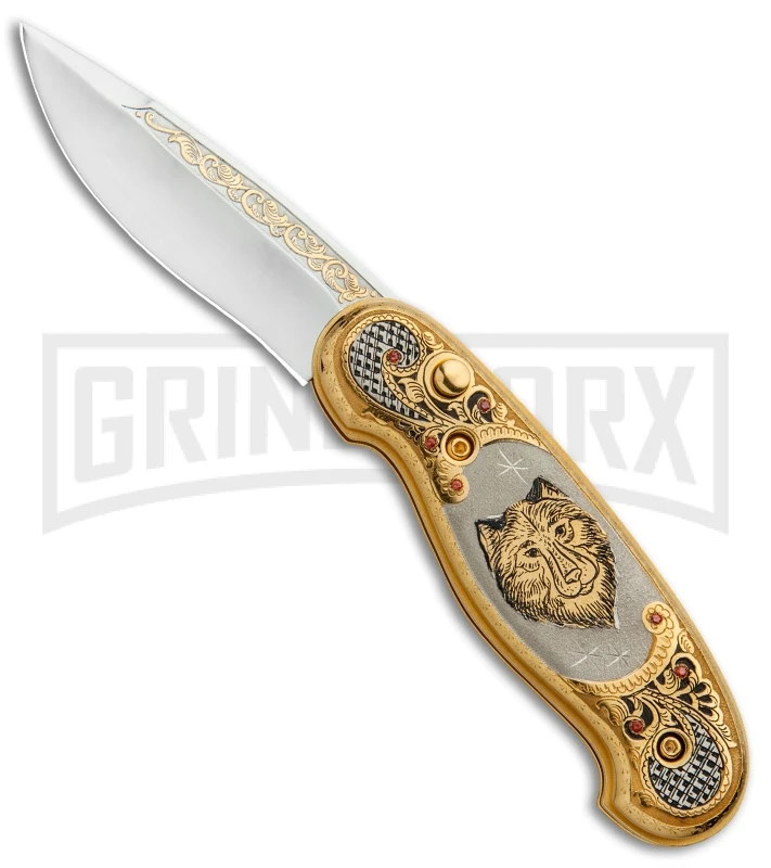Custom Russian Gold Wolf Automatic Knife - Polish Plain 1 Custom Russian Gold Wolf Automatic Knife - Polish Plain