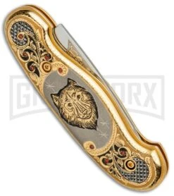 Custom Russian Gold Wolf Automatic Knife - Polish Plain 8 Custom Russian Gold Wolf Automatic Knife - Polish Plain -Elite Knives Shop Custom Russian Gold Wolf Auto Polish RV HC2M WOLF GX 31047 jr side large