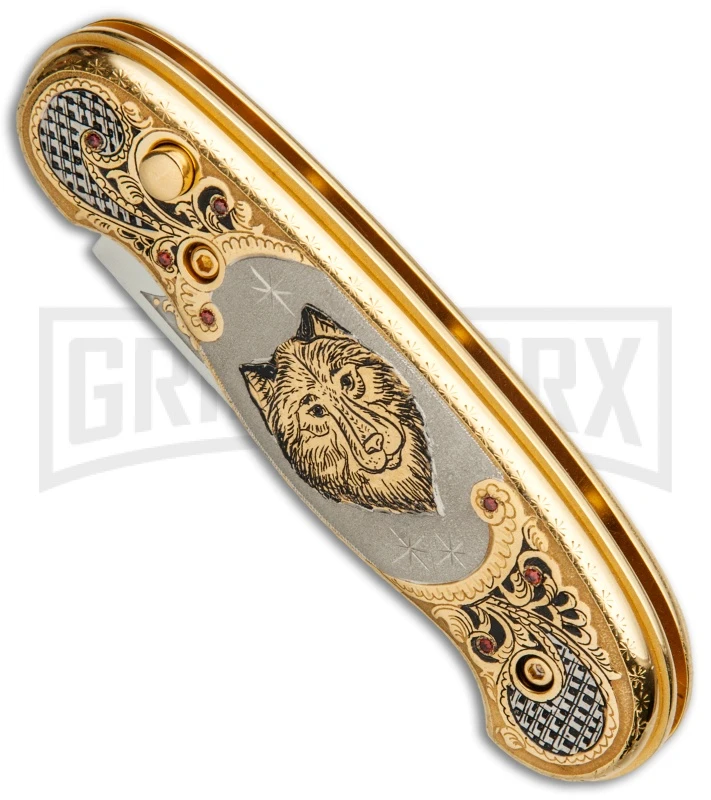 Custom Russian Gold Wolf Automatic Knife - Polish Plain 2 Custom Russian Gold Wolf Automatic Knife - Polish Plain - Image 2