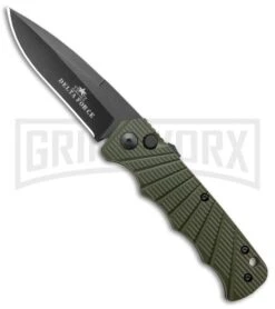 Delta Force Automatic Knife OD Green Aluminum Drop Point - Black Plain