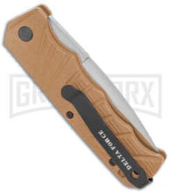 Delta Force Automatic Knife Tan Aluminum -Satin Serrated -Elite Knives Shop Delta Force Auto Tan Aluminum Satin Serr GX 38096 jr side large
