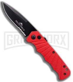 Delta Force Red Aluminum Automatic Knife- Black Serr