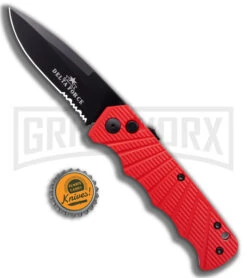 Delta Force Red Aluminum Automatic Knife- Black Serr -Elite Knives Shop Delta Force Automatic Knife Red Aluminum Black Serr GX 41280 KC bottlecap 2 large
