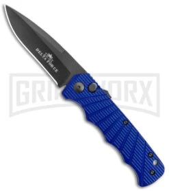 Delta Force Automatic Knife Blue Aluminum - Black Plain