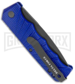 Delta Force Automatic Knife Blue Aluminum - Black Plain -Elite Knives Shop Delta Force Blue Auto Black GX 38567 jr side large