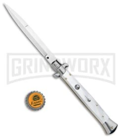 Frank B 11" Italian Stiletto Automatic Knife White Pearlex (5" Bayonet) -Elite Knives Shop Frank B 11in Italian Stiletto Auto White Pearlex Bayo BHQ 99918 jr bottlecap large