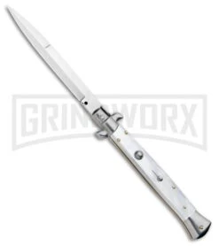 Frank B 11" Italian Stiletto Automatic Knife White Pearlex (5" Bayonet)