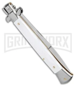 Frank B 11" Italian Stiletto Automatic Knife White Pearlex (5" Bayonet) -Elite Knives Shop Frank B 11in Italian Stiletto Auto White Pearlex Bayo BHQ 99918 jr side large