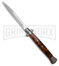 Frank B 11" Italian Stiletto Brown Acrylic Automatic Knife - Bayonet